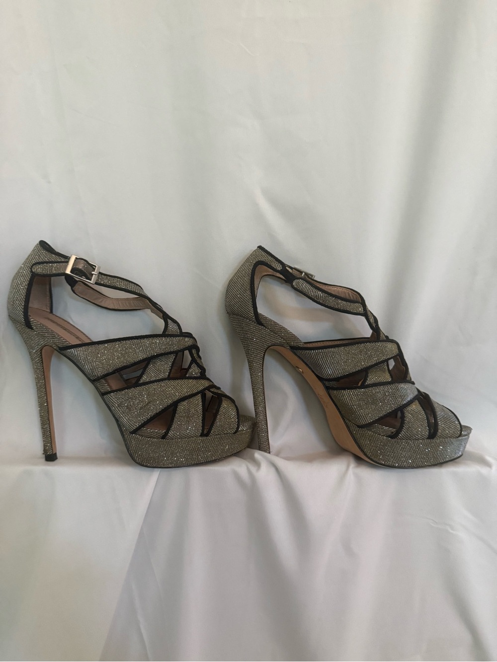 Charles David Silver Glitter Strappy Platform Heels